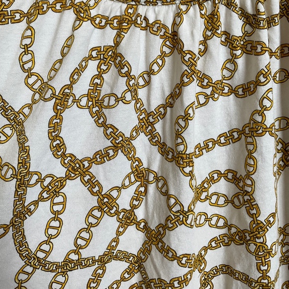 Michael Kors Cotton-Blend Golden Chain-Link Print Pleated Top 3/4 Sleeves - Picture 7 of 13